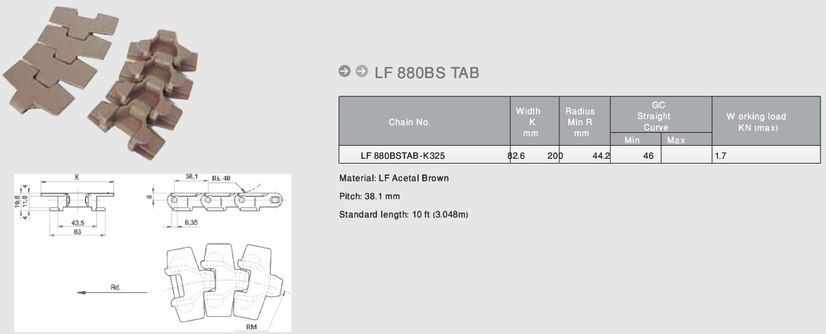 Пластиковые цепи серия LF 880 BS TAB NGB